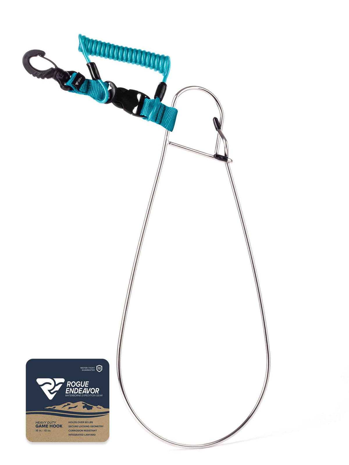 Rogue Endeavor Fish Stringer Clip, Large, Stainless Construction, Quick Release 36 Steel Core Lanyard, Designed For Spearfishing, Kayak Fishing 